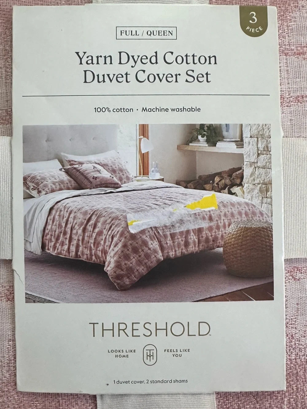 Target Threshold Pink Yarn-Dyed Cotton Duvet Cover Set Queen/Full New With Tags